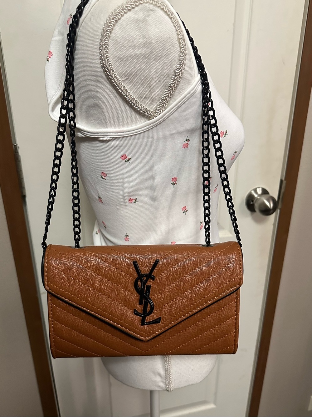 Tan Quilted Leather Wallet-on-Chain